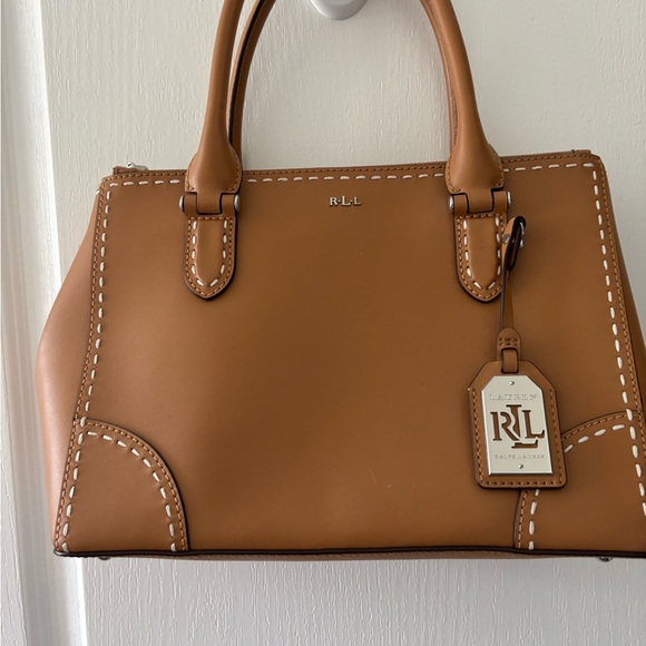 Ralph Lauren Double RL Handbags - RALPH LAUREN RL Brown Leather Satchel Backstitch Handbag